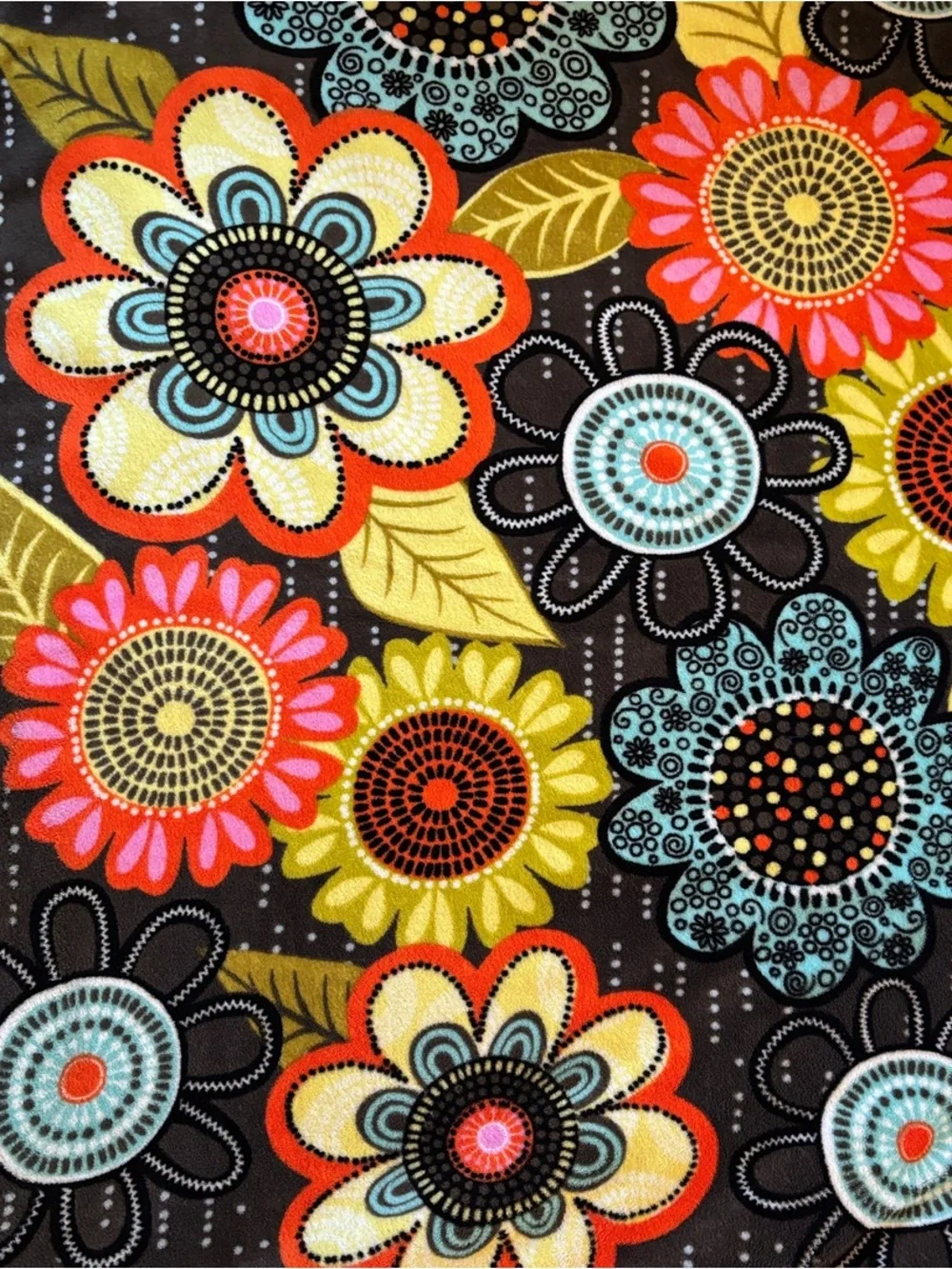 Vera Bradley Brown Floral Throw Blanket with Pink, Yellow & Aqua Accents